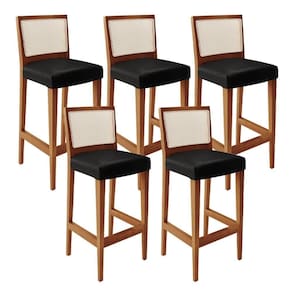 Kit 05 Banquetas Alta Para Encosto Tela Branco Facto Preto