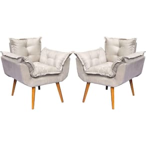 Kit 2 Poltronas Decorativa Para Sala Alice Suede Cores Pé Trapézio 30cm Castanho - Suede