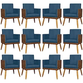 Kit 12 Poltronas Decorativas Para Escritório Lis Corino e Pé Palito - Azul-marinho Suede Corino