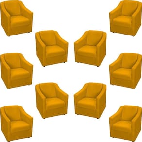 Kit 10 Poltronas Decorativa Mila Pé De Plástico Cromado - Mostarda Suede