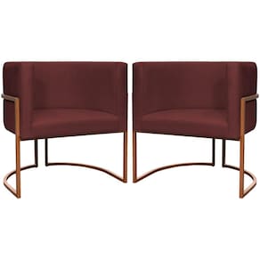Kit 2 Poltronas Para Sala De Recepção Luna Suede Cores Base De Ferro Bronze - Bordô, Suede
