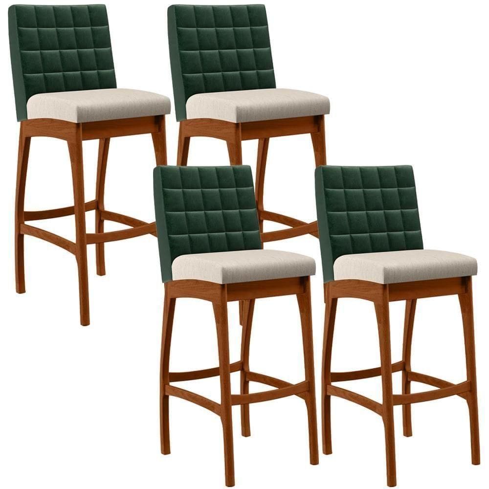 Kit 04 Banquetas Altas Cozinha B04 Verde Musgo Cru
