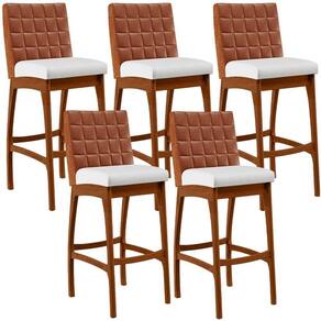 Kit 05 Banquetas Altas Mila Camel Corano Branco