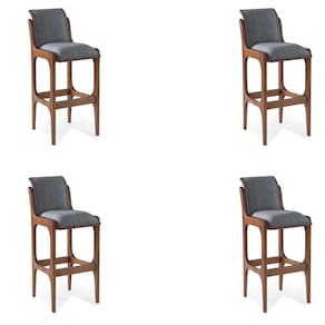 Kit 4 Banquetas Alta Madeira Maciça Linho Cinza/imbuia