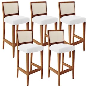 Kit 05 Banquetas Alta Encosto Tela Branco Facto Branco