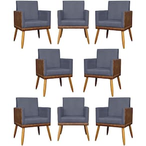 Kit 8 Poltronas Decorativas Modernas Para Recepção Lis Corino Pé 30 Cm - Cinza Suede Corino