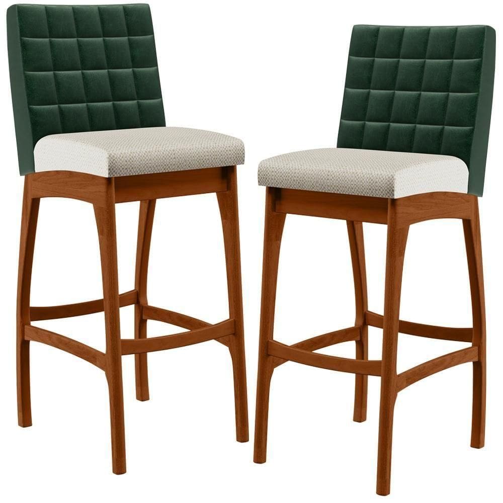 Kit 02 Banquetas Altas Mila B04 Facto Verde Musgo Champagne