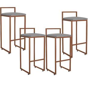 Kit 04 Banquetas Alta Cozinha Hanna L02 Bronze Corano Cinza