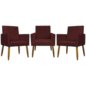 Kit 3 Poltronas Decorativas Confortáveis Mari - Bordô Suede