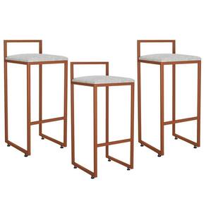 Kit 03 Banquetas Alta Hanna Bronze Linho Cinza