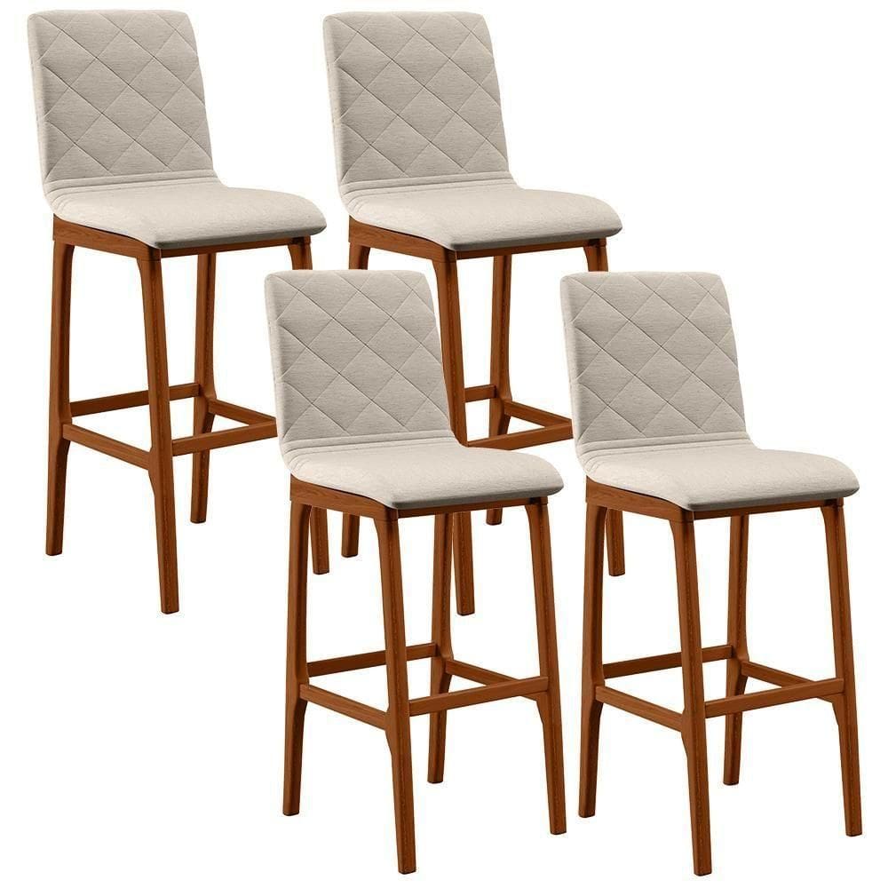 Kit 04 Banquetas Altas Zoe Linho Cru