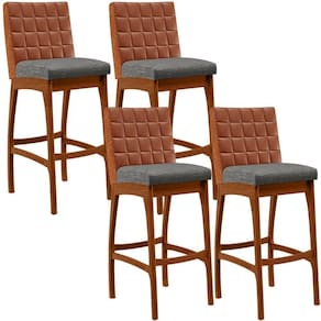 Kit 04 Banquetas Altas Mila Camel Linho Cinza Escuro