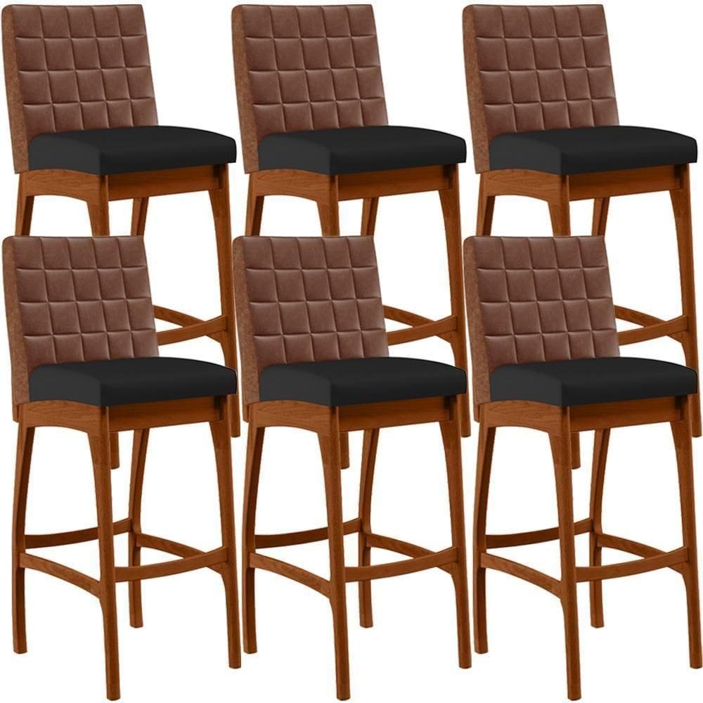 Kit 06 Banquetas Altas Mila Marrom Corano Preto