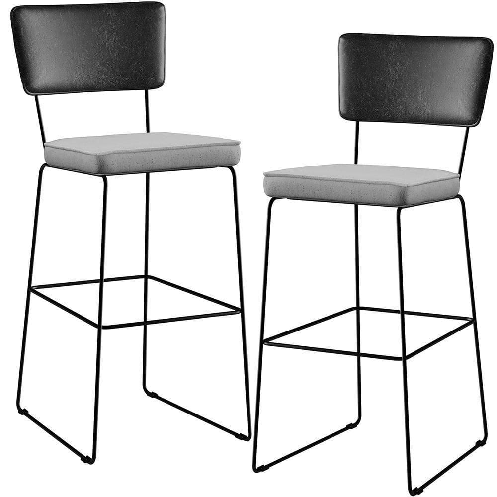 Kit 02 Banquetas Altas Preto Linho Cinza