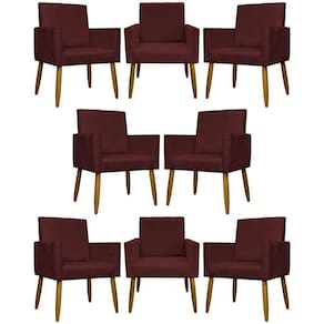 Kit 8 Poltronas Decorativas Mari Pé Palito Castanho - Bordô Suede
