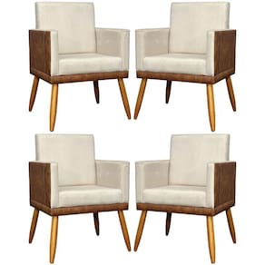 Kit 4 Poltronas Modernas Lis Corino e Pé 30cm - Bege Suede Corino