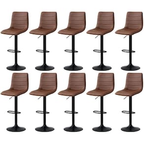 Kit 10 Banqueta Alta Estilo Estofada Com Base Giratória E Regulagem De Altura - Marrom