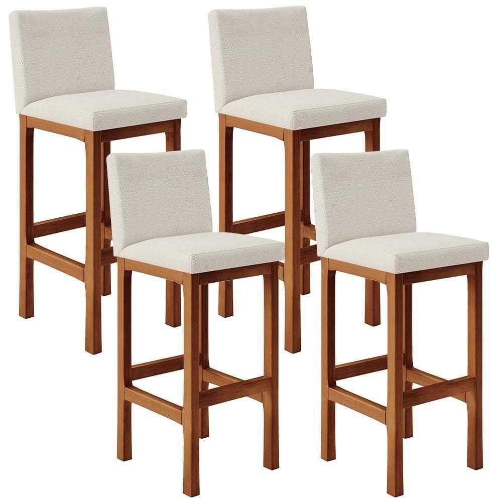 Kit 04 Banquetas Altas Alya Linho Champagne