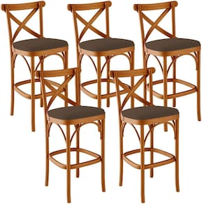 Kit 05 Banquetas Altas Bancada Bar Sala De Jantar Estofada ávila L02 Suede Marrom