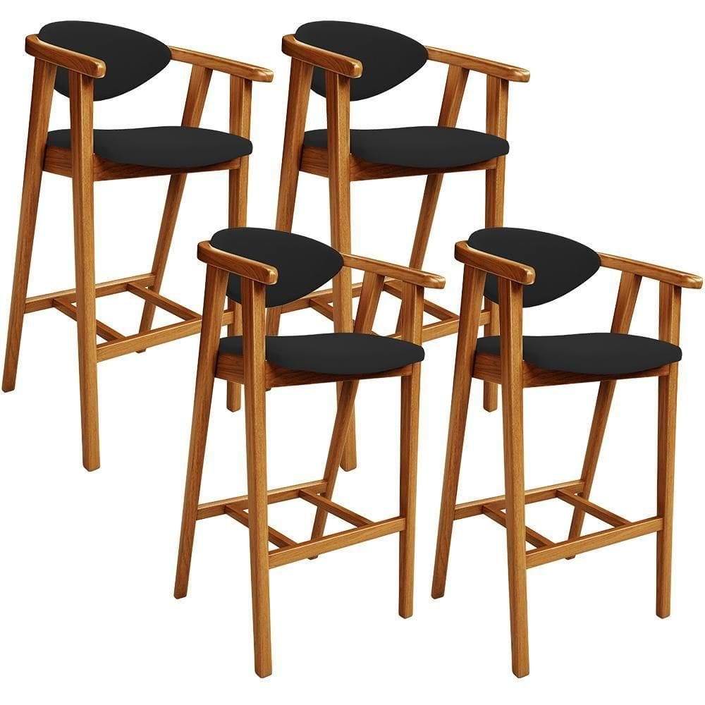 Kit 04 Banquetas Alta Para Cozinha Bancada Bar Sala De Jantar Fixa Cecília L02 Suede Preto - Lyam