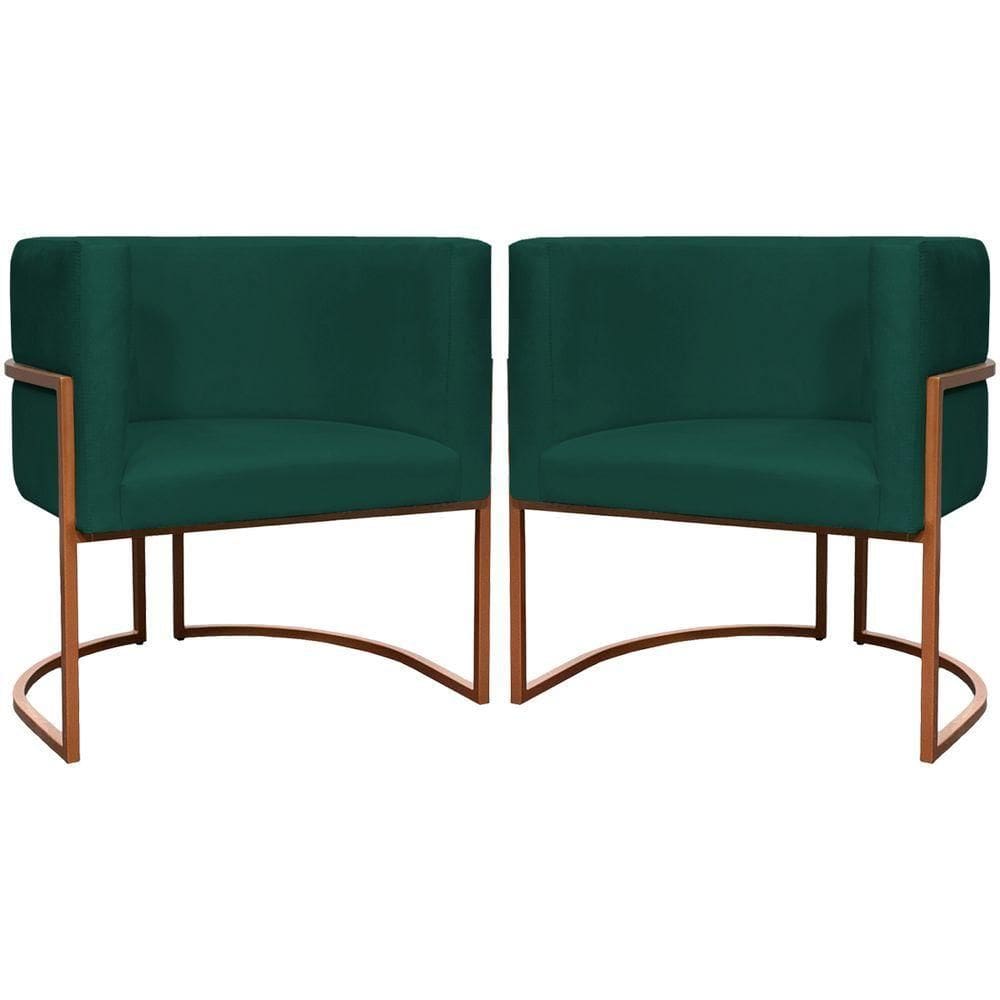 Kit 2 Poltronas Para Sala De Recepção Luna Suede Cores Base De Ferro Bronze - Verde, Suede