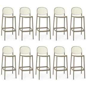 Kit 10 Banqueta Alta Com Encosto Roma Em Polipropileno - Branco/cinza Escuro