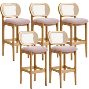 Kit 05 Banquetas Altas Para Cozinha Bancada Sala Tela Betta Fixa L02 Bouclê Rosê - Lyam