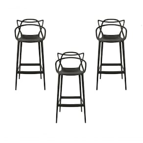 Kit C|3 Banquetas Umix-401 Baixa Preta