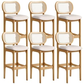 Kit 06 Banquetas Altas Para Cozinha Bancada Sala Tela Betta Fixa L02 Linho Cru - Lyam