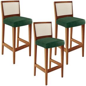 Kit 03 Banquetas Alta Cozinha Branco Zion L02 Verde Musgo