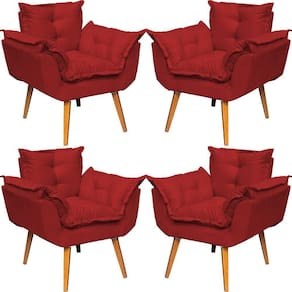 Kit 4 Poltronas Decorativa Alice Pé Trapézio 30cm Castanho - Suede
