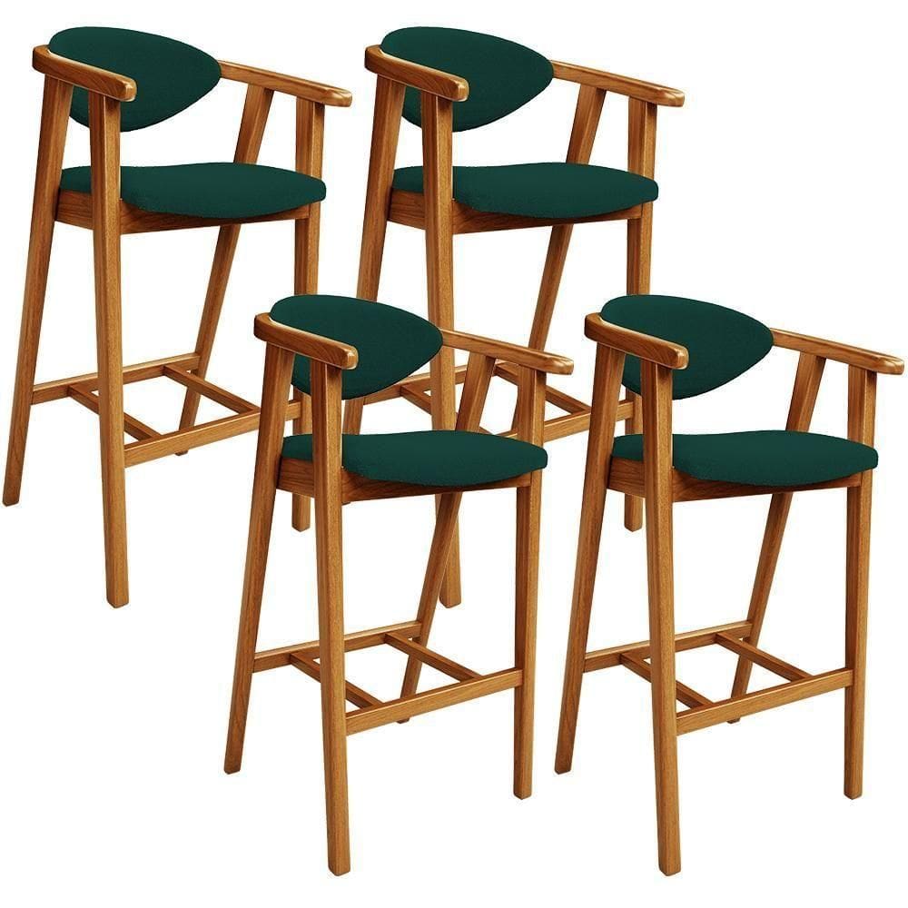 Kit 04 Banquetas Alta Para Cozinha Bancada Bar Sala De Jantar Fixa Cecília L02 Bouclê Verde - Lyam