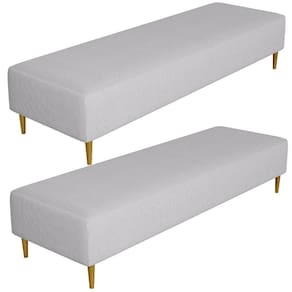 Kit 02 Puffs Decorativo Sala De Estar Bali W01 Pés Palito 190x60cm Linho Cinza - Lyam Decor
