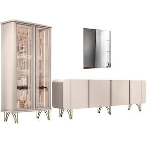Kit Aparador Buffet Bar Living Santiago Cristaleira Adega Síria E Espelho Ibiza B01 Off White