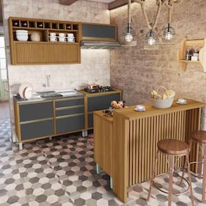 Cozinha 06 Pçs Nesher Baronesa Gourmet 100 Mdf Freijó Com Grafite