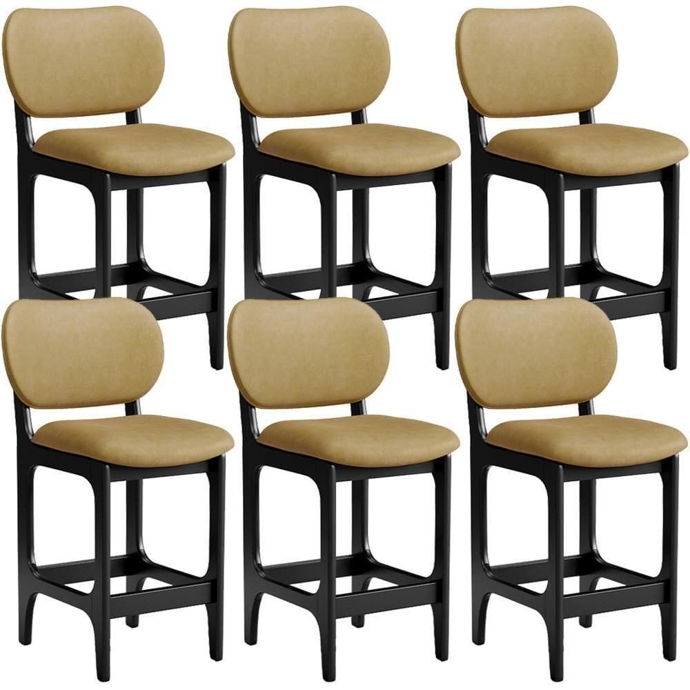 Kit 06 Banquetas Baixa Bar Cozinha E Sala De Jantar Fixa Betta L02 Preto Couríssimo Casco Fendi - Lyam Decor