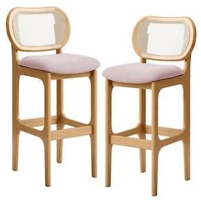 Kit 02 Banquetas Altas Para Cozinha Bancada Sala Tela Betta Fixa L02 Suede Rosê - Lyam