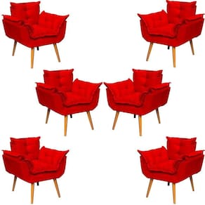 Kit 6 Poltronas Decorativa Alice Pé Trapézio 30cm Castanho - Suede