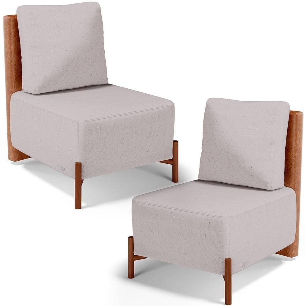 Kit 02 Poltronas Decorativas Sala De Estar Living Hungria L02 Couríssimo Camel Linho Bege - Lyam