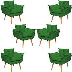 Kit 6 Poltronas Decorativa Alice Pé Trapézio 30cm Castanho - Suede