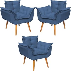 Kit 3 Poltronas Decorativa Alice Pé Trapézio 30cm Castanho - Suede