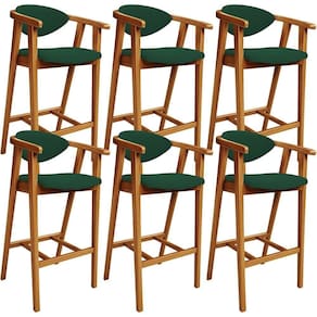 Kit 06 Banquetas Alta Cozinha Bancada Bar Sala De Jantar Fixa Cecília L02 Suede Verde Musgo - Lyam