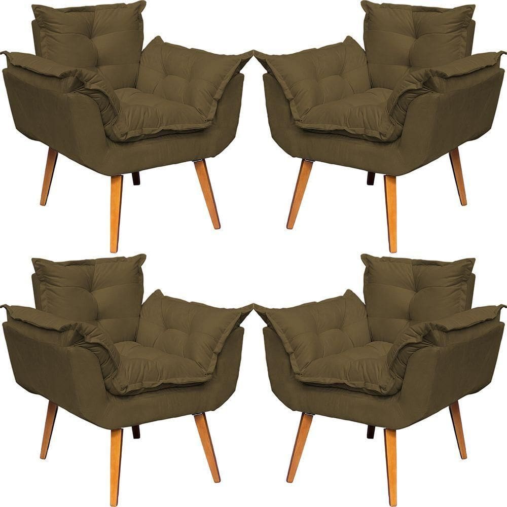 Kit 4 Poltronas Decorativa Alice Pé Trapézio 30cm Castanho - Suede