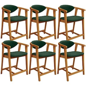 Kit 06 Banquetas Baixa Cozinha Bancada Cecília L02 Couríssimo Verde Musgo Lyam Decor