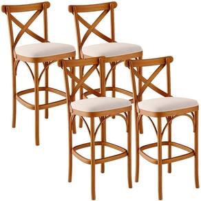 Kit 04 Banquetas Altas Cozinha Bancada Bar Sala De Jantar Estofada ávila L02 Suede Bege - Lyam