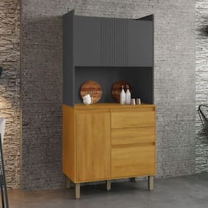 Kit Armário De Cozinha 4 Portas 2 Gavetas Lucca Chf Móveis Cinamomo Com Grafite