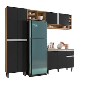 Cozinha Modulada Completa 230cm Com Balcão E Armário Aéreo Vanessa Amendoa-pt - Ajl Móveis