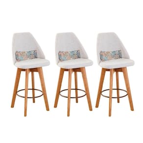 Kit 03 Banquetas Linho Bege E Almofada Folhas