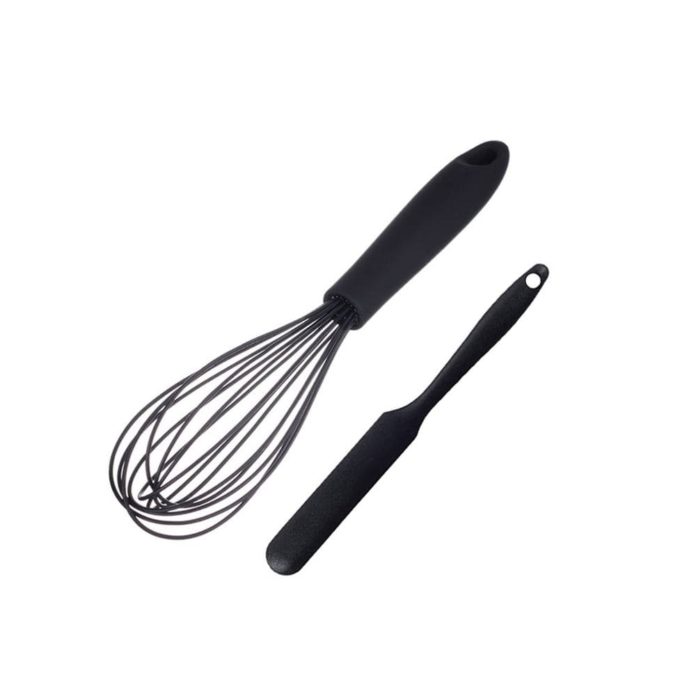 Espatula Confeiteiro e Batedor Claras Fouet Silicone Preto