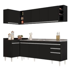 Armário De Cozinha Modulado De Canto Direito 5 Peças Cp45 Com Pia Inox Preto - Lumil